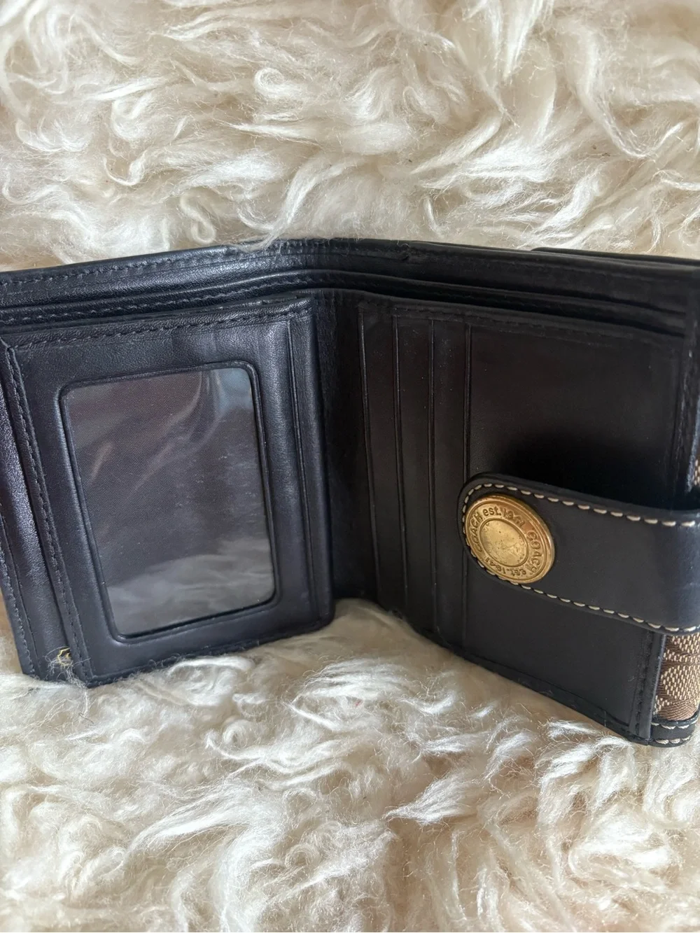 Vintage Coach Brown Signature Canvas Wallet with Black Leather Trim